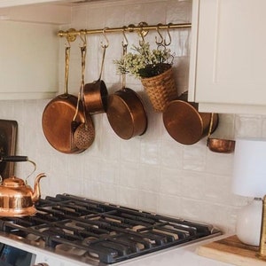 Unlacquered solid brass hanging pot and pan , kitchen rack organizer brass hanging hook , kitchen hanging Rail , hanging hooks for kitchen