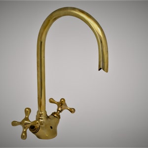 Unlaquered brass bathroom faucet , Gooseneck vessel sink faucet , kitchen faucet , single hole brass faucet