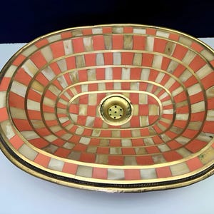 Luxury Bathroom Sink, handmade Solid undermout  vanity Brass sink , made with brass, Bone, and  Resin, Antique Sink with Resin And Bone