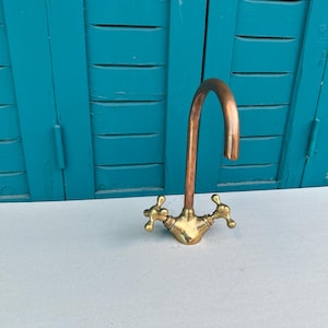 Handmade vessel sink faucet with fixed spout, bowl sink faucet, solid brass faucet