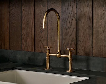 Unlacquered solid Brass kitchen Faucet, bridge sink Faucet, farmhouse sink faucet, Natural brass faucet, basin faucet, countertop faucet