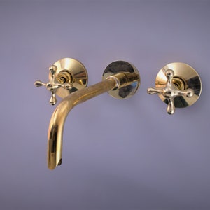 Unlaquered  brass wall mount faucet, brass bathroom faucet, sink faucet, bath faucet, handmade faucet