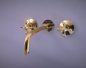 Unlaquered  brass wall mount faucet, brass bathroom faucet, sink faucet, bath faucet, handmade faucet