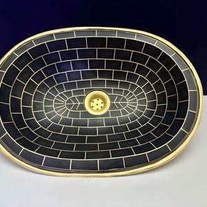 Black and gold  Bathroom Sink, unlacquered Solid undermout vanity Brass sink , made with brass, Bone, and Resin, Antique Sink with Resin.