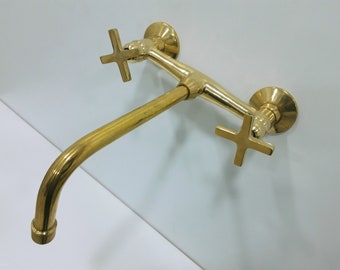 Unlaquered Brass sink Faucet, wall mount Brass Sink Faucet, brass Tub filler, bathroom brass faucet