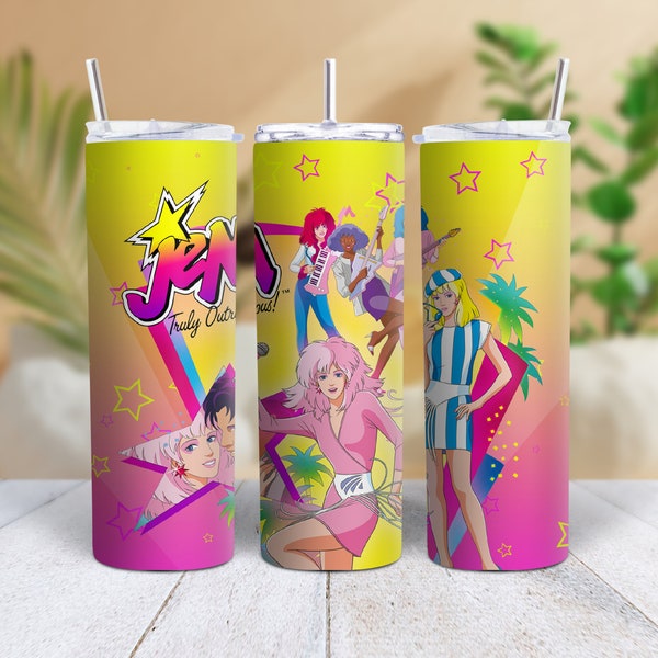 Jem and The Holograms 80s Nostalgic 20 oz Tumbler Travel Cup includes TWO STRAWS Retro Cartoon Gen-X Gift