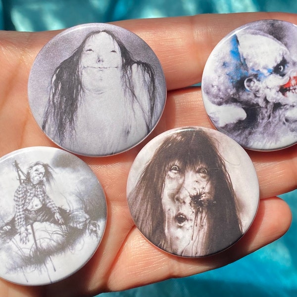 Scary Stories to Tell in the Dark 1.5" Metal Pinback Buttons Set 90s Millennial Book Nostalgia Creepy Kids Halloween Spooky Books Pins