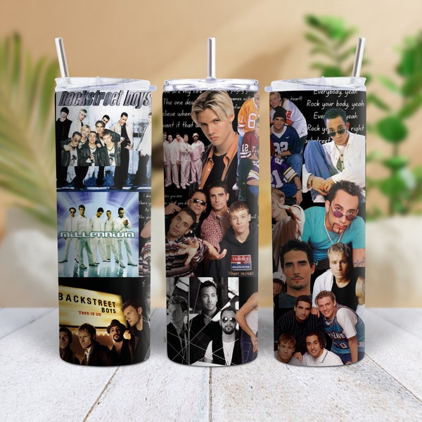 Backstreet Boys 90s Music Boy Band Nostalgic 20 oz Tumbler Travel Cup includes TWO STRAWS Millennial Girl Nostalgia