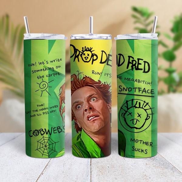 Drop Dead Fred 80s Nostalgic 20 oz Tumbler Travel Cup includes Two Straws Cute 80s Gen-X Holiday Gift