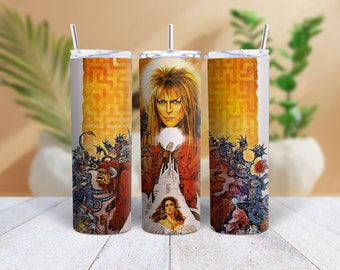 Labyrinth Movie 80s Nostalgic 20 oz Tumbler Travel Cup includes Two Straws Cute 80s Gen-X Holiday Gift