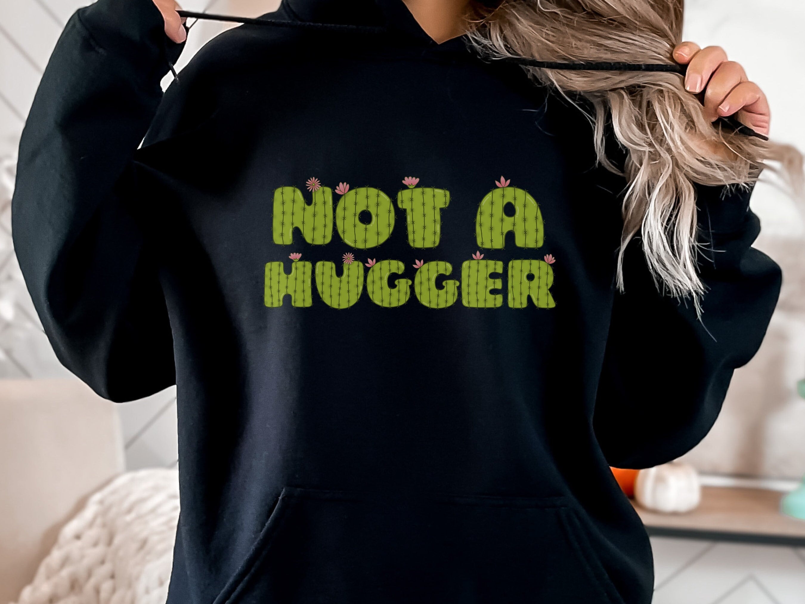 StuffByCBF Not A Hugger Funny Hoodie Antisocial No Hugs Introvert Funny Hooded Sweatshirt Not A Hugger Cactus Hoodie