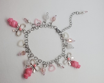 H Kitty charms bracelet pink and silver