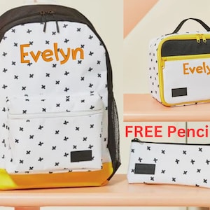 Ensemble sac à dos et sac à lunch personnalisé avec trousse à crayons en prime ; Sac à dos personnalisé ;