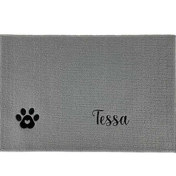 Tapis de vaisselle brodé personnalisé pour chien ou chat ; Napperon pour chien/chat brodé personnalisé - Cadeau parfait pour les amoureux des animaux de compagnie