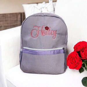 Personalized Kids Backpack; Name or Monogrammed Backpack; Custom School/Daycare Bag; Toddler and Preschooler Seersucker Backpack