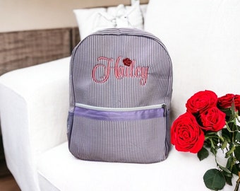 Personalized Kids Backpack; Name or Monogrammed Backpack; Custom School/Daycare Bag; Toddler and Preschooler Seersucker Backpack