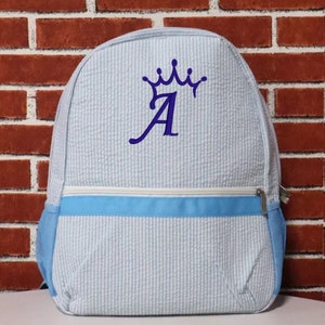Personalized Kids Backpack; Name or Monogrammed Backpack; Custom School/Daycare Bag; Toddler and Preschooler Seersucker Backpack