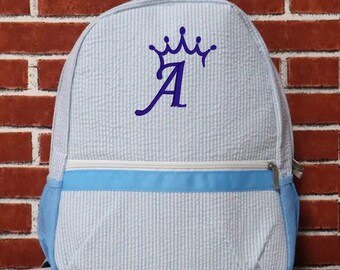 Personalized Kids Backpack; Name or Monogrammed Backpack; Custom School/Daycare Bag; Toddler and Preschooler Seersucker Backpack