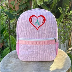 Personalized Kids Backpack; Name or Monogrammed Backpack; Custom School/Daycare Bag; Toddler and Preschooler Seersucker Backpack