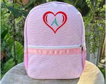 Personalized Kids Backpack; Name or Monogrammed Backpack; Custom School/Daycare Bag; Toddler and Preschooler Seersucker Backpack