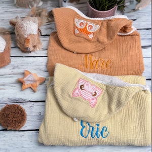 Personalized Organic Cotton Kids Hooded Towel; Embroidered Hooded Towel; Animal Peeking Hooded Towel