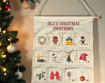 Personalized Canvas Christmas Advent Calendar, Reusable Holiday Decor