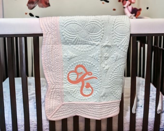 Monogram Baby Blanket; Embroidered Baby Boy or Baby Girl Blanket; Personalized Name Keepsake Baby Quilt Blanket; Birth stats blanket