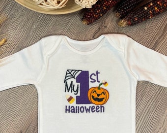 Première tenue d'Halloween brodée pour bébé, Body 1er Halloween personnalisé