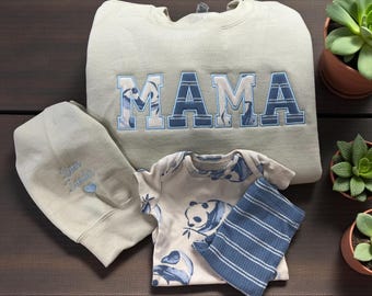 Mama Baby Bodysuit Keepsake Outfit Applique Sweatshirt; Personalized Mama/Mom Shirt; Mama Embroidered Sweatshirt; Memory; Gift for Mom