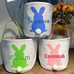 Personalisierter bestickter Osterkorb; Ostergeschenk; Bunny Tail Korb; Osterhasenkorb