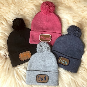 Personalisierte gestickte Erwachsene Pom-Pom Mütze; Name / Nachricht Pom-Pom Toque;