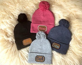 Personalized Embroidered Adult Pom-Pom Beanie; Custom Name/Message Pom-Pom Toque;