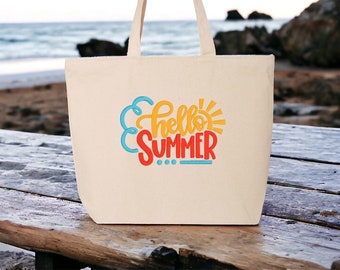 Embroidered Hello Summer Tote Bag - Reusable and Stylish
