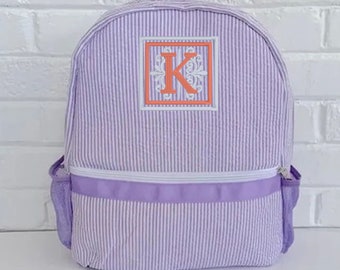 Personalized Name/Monogram Backpack; Custom Embroidered Backpack; Custom School/Daycare Bag; Toddler and Preschooler Seersucker Backpack