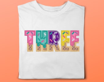 Custom Embroidered Birthday T-Shirt - Adorable Ice Cream Waffle Design - Personalized with Name or Custom Message