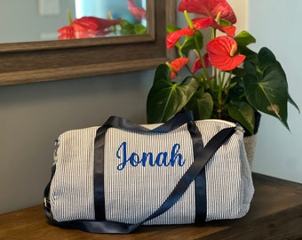 Personalized Seersucker Kids Travel Bag; Baby duffle bag; Kids duffle bag; Custom name or monogram travel bag