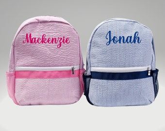Personalized Kids Backpack; Name or Monogrammed Backpack; Custom School/Daycare Bag; Toddler and Preschooler Seersucker Backpack