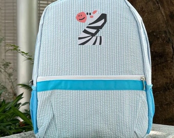 Personalized Kids Backpack; Name or Monogrammed Backpack; Custom School/Daycare Bag; Toddler and Preschooler Seersucker Backpack