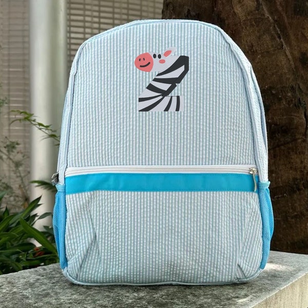 Personalized Kids Backpack; Name or Monogrammed Backpack; Custom School/Daycare Bag; Toddler and Preschooler Seersucker Backpack