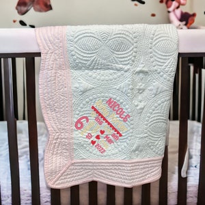 Couverture pour bébé avec statistiques de naissance ; Couverture brodée pour bébé garçon ou bébé fille ; Couverture de couette pour bébé avec prénom personnalisé ; Cadeau baby shower