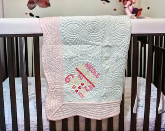 Birth Stats Baby Blanket; Embroidered Baby Boy or Baby Girl Blanket; Personalized Name Keepsake Baby Quilt Blanket;  Baby Shower Gift