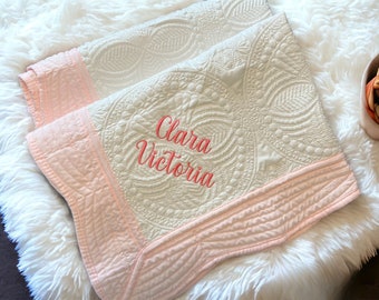 Embroidered Baby Boy or Baby Girl Blanket; Personalized Name Keepsake Baby Quilt Blanket; Birth Stats Baby Blanket;  Baby Shower Gift