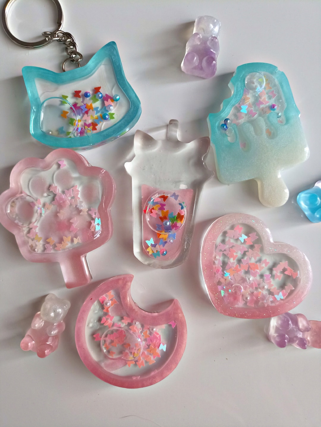 Resin Shaker Keychain Liquid Shaker Kawaii Keyring Custom Etsy