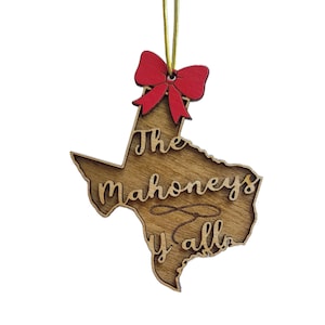 Custom Texas Family Name Christmas Ornament, State of Texas, Personalized, Laser Engraved, Unique Gift, Keepsake