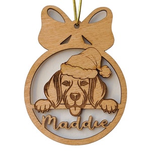 Custom Dog Christmas Ornament, Pet, Personalized, Pet Lover, Dog Lover, Wood, Wooden, Laser Engraved, Gift, Unique Gift, Cute, Breed