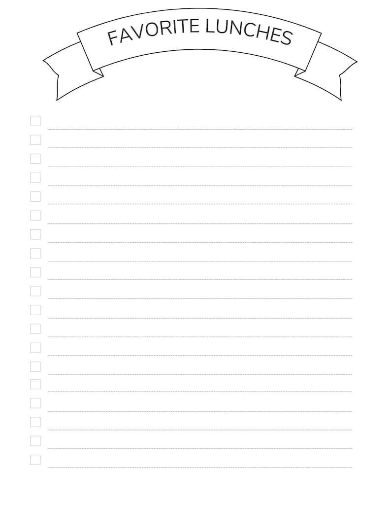 Printable Favorite Meals Sheet, Instant Download, Printable Favorites ...