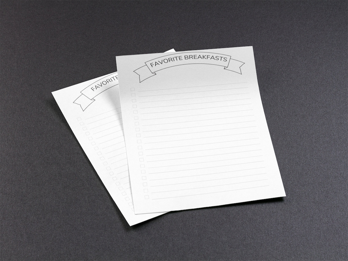 Printable Favorite Meals Sheet, Instant Download, Printable Favorites ...