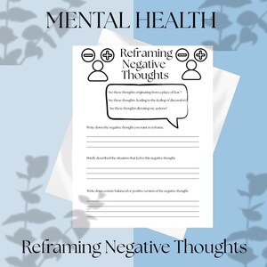 Reframing Negative Thoughts/Mental Health /Therapy tool/Therapy worksheet