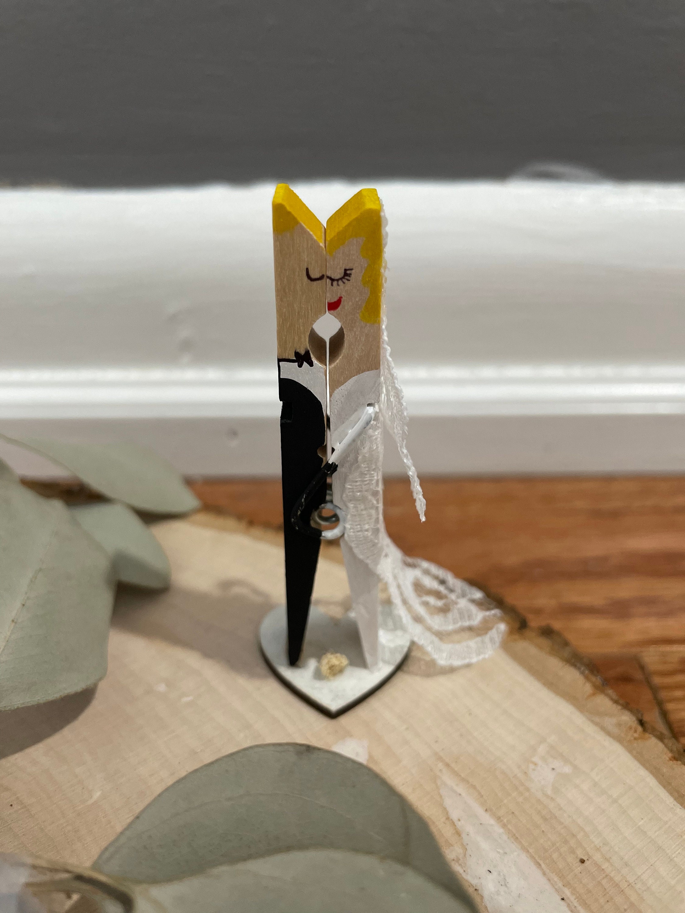 Bride and Groom Kissing Wooden Clothespin Wedding Decor Etsy