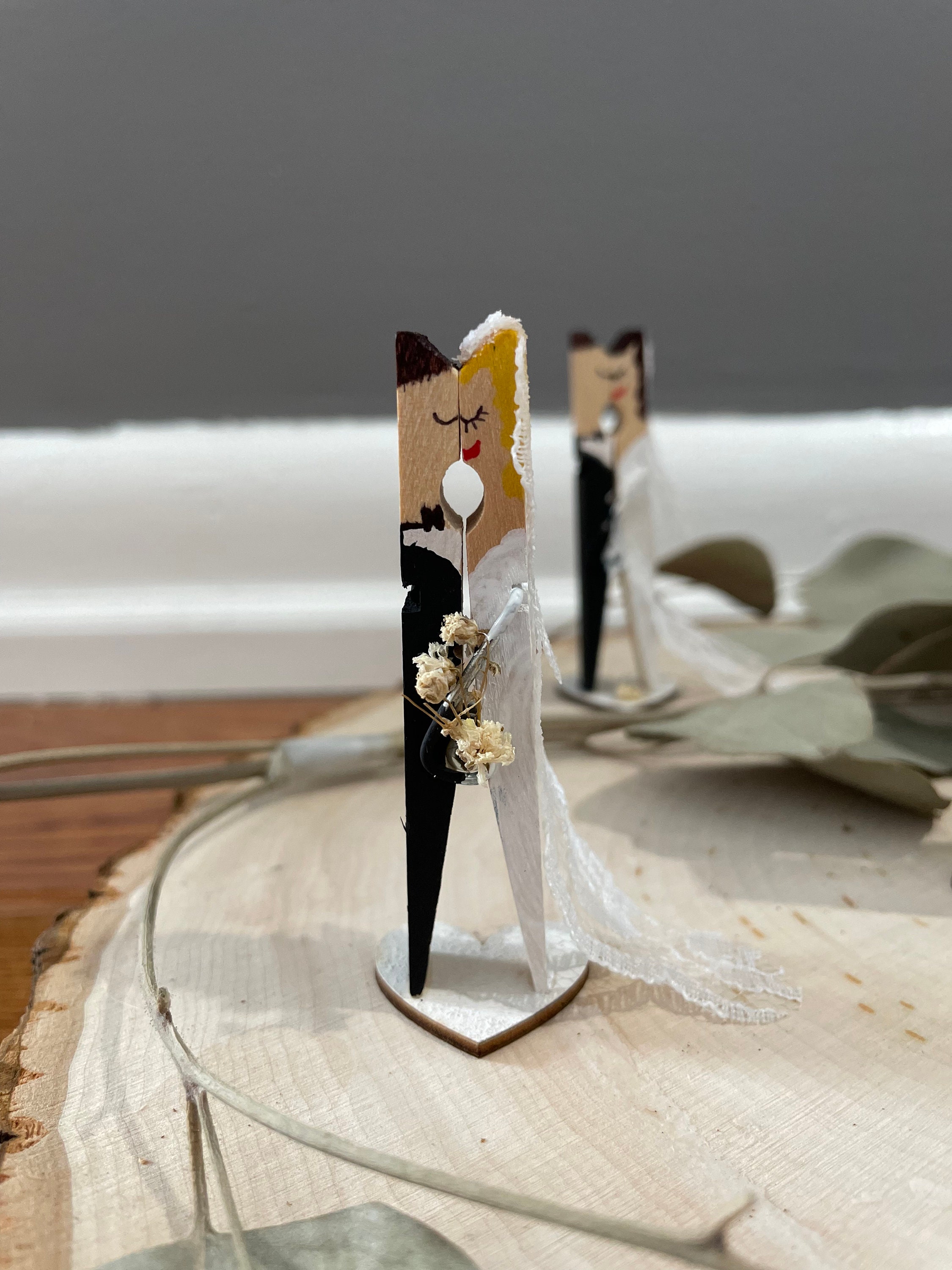 Bride and Groom Kissing Wooden Clothespin Wedding Decor Etsy